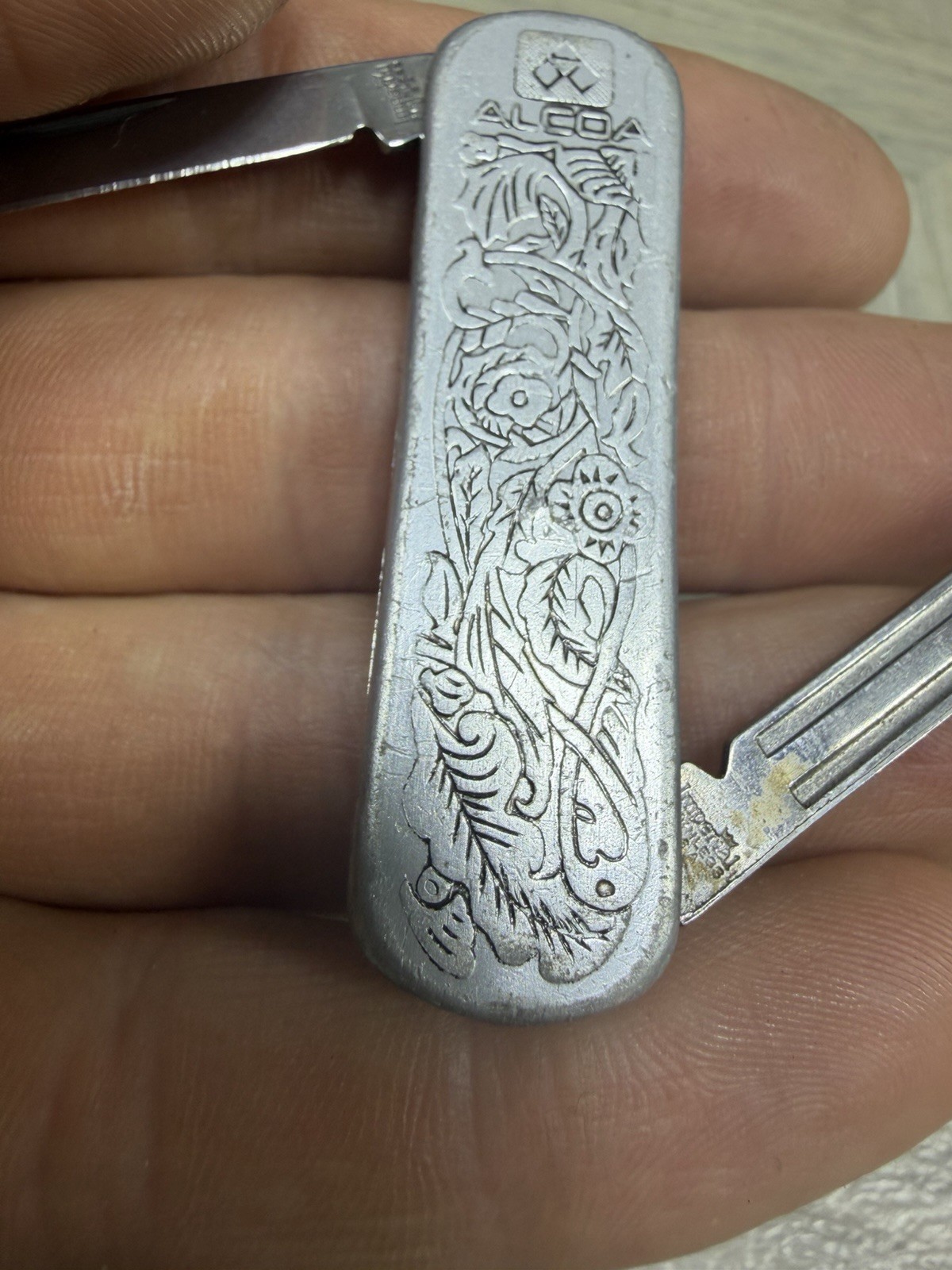 ALCOA Imperial Rare Vintage Pocket Knife Engraved Aluminum W/Stainless St Blades