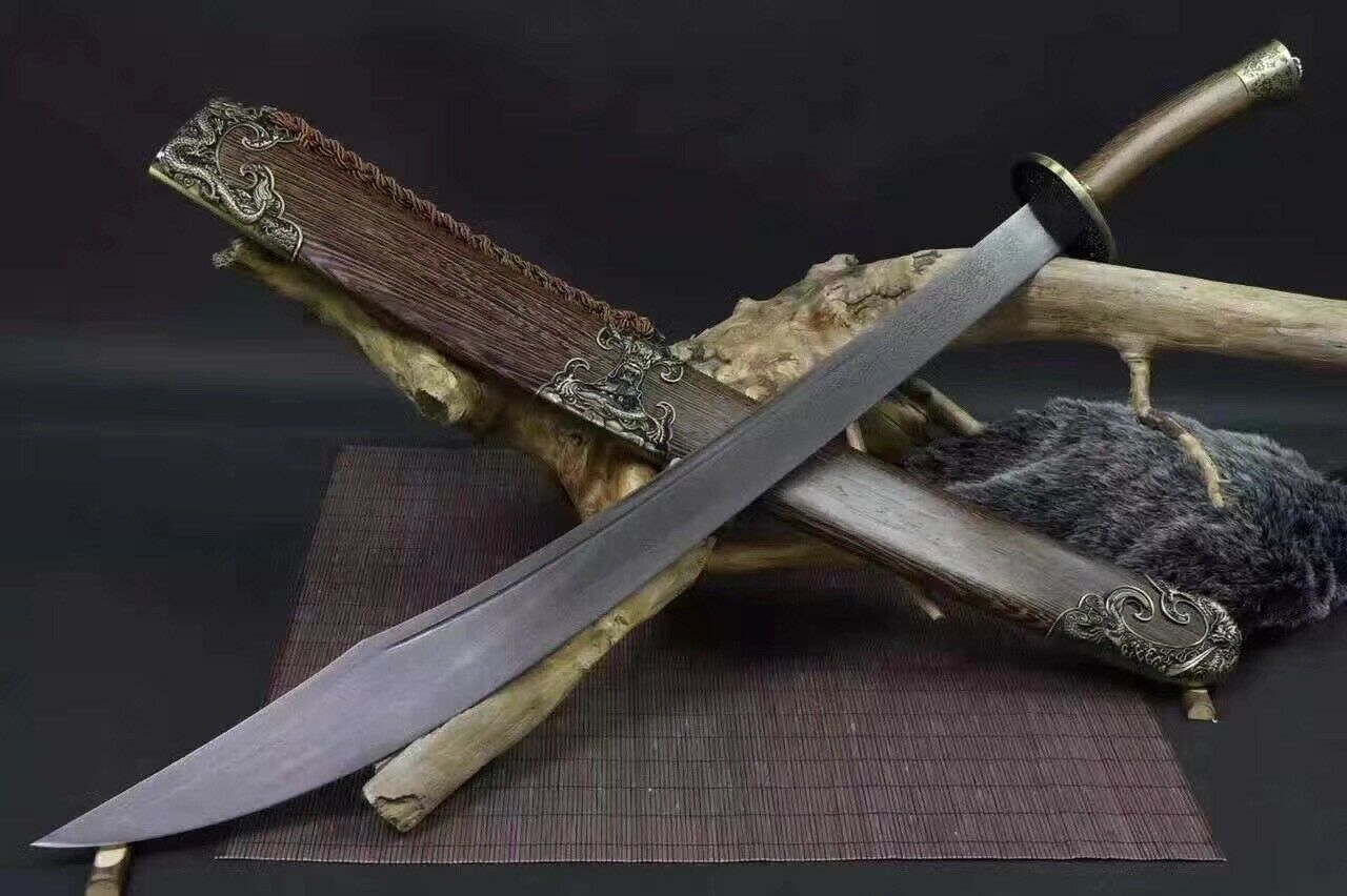 Chinese Kung Fu Sharp Sword Qing Dynasty Dao Broadsword Damascus Folded Steel