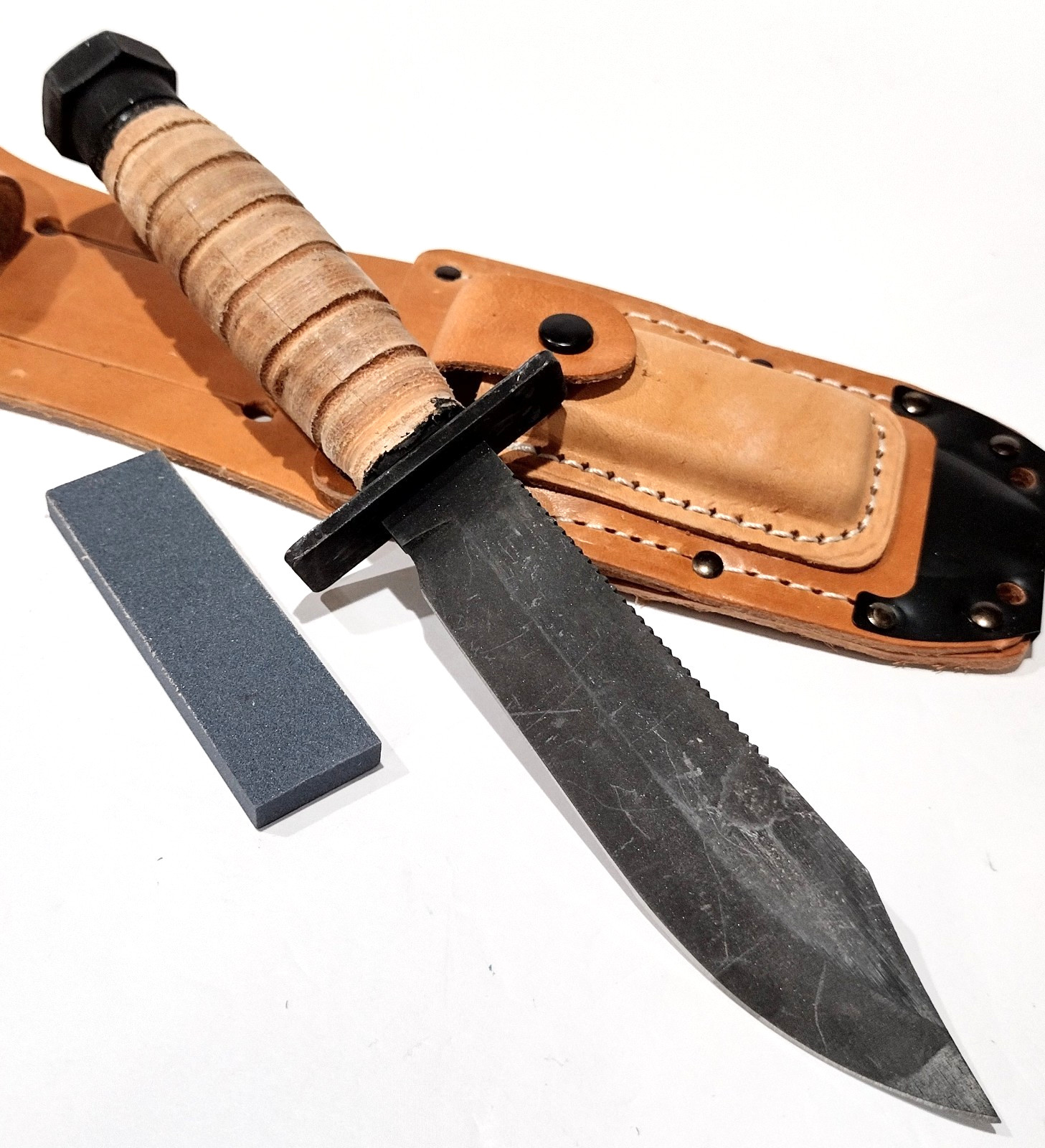 Ontario USA Air Force 1 Stacked Leather Handle Combat Survival Knife 1499 F. 2nd