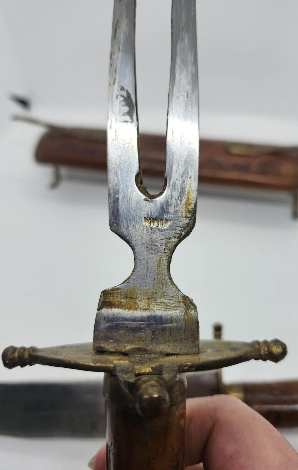 Decorative Knife Carving Set In Wooden Hand Carved & Brass Casing VTG India