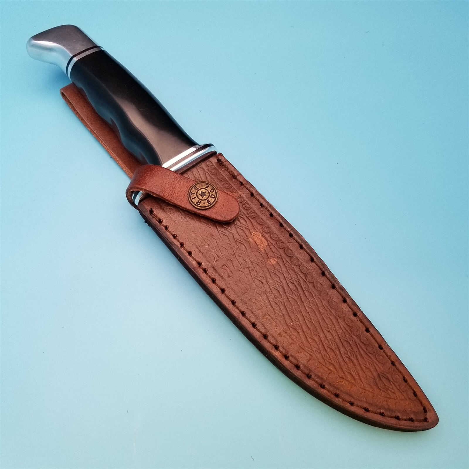 Knife Sheath Fixed Blade Leather Brown Basketweave Hunting Bowie 10.5″ x 6.75″