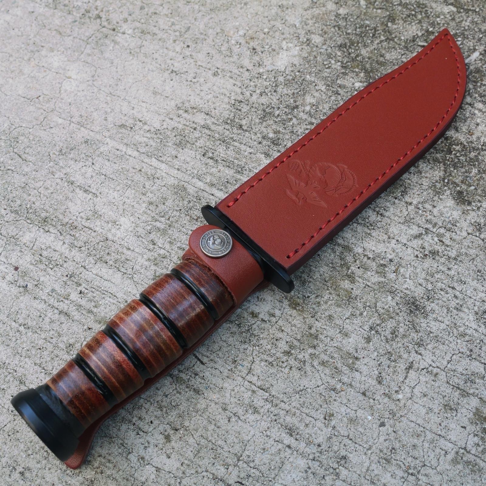 12” USMC Licensed Marines Military KBAR Knife With Leather Handle And Sheath
