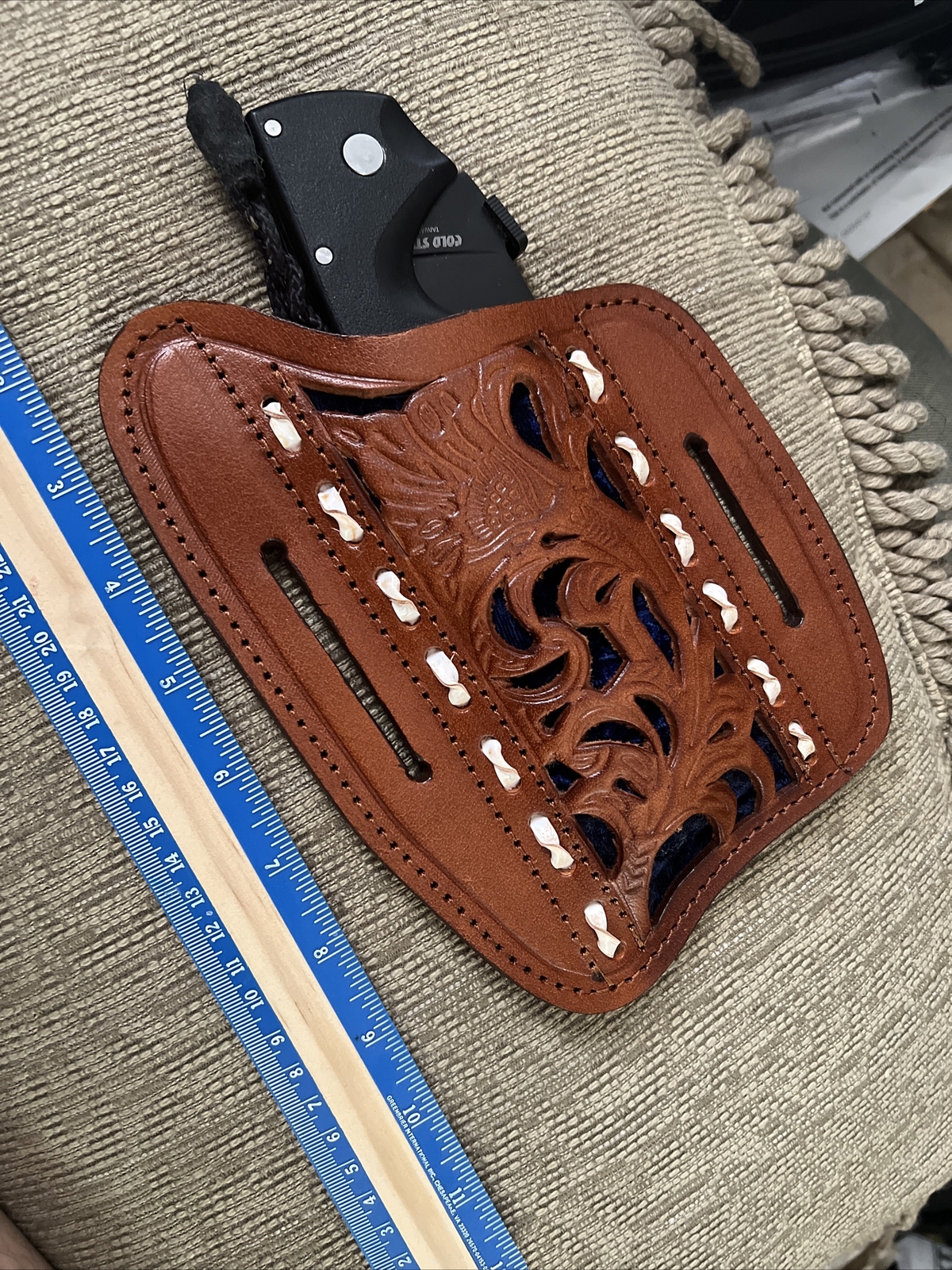 Leather knife sheath/Holds 6in Folding Knife Included Also HoldsGlock Mag/pliers