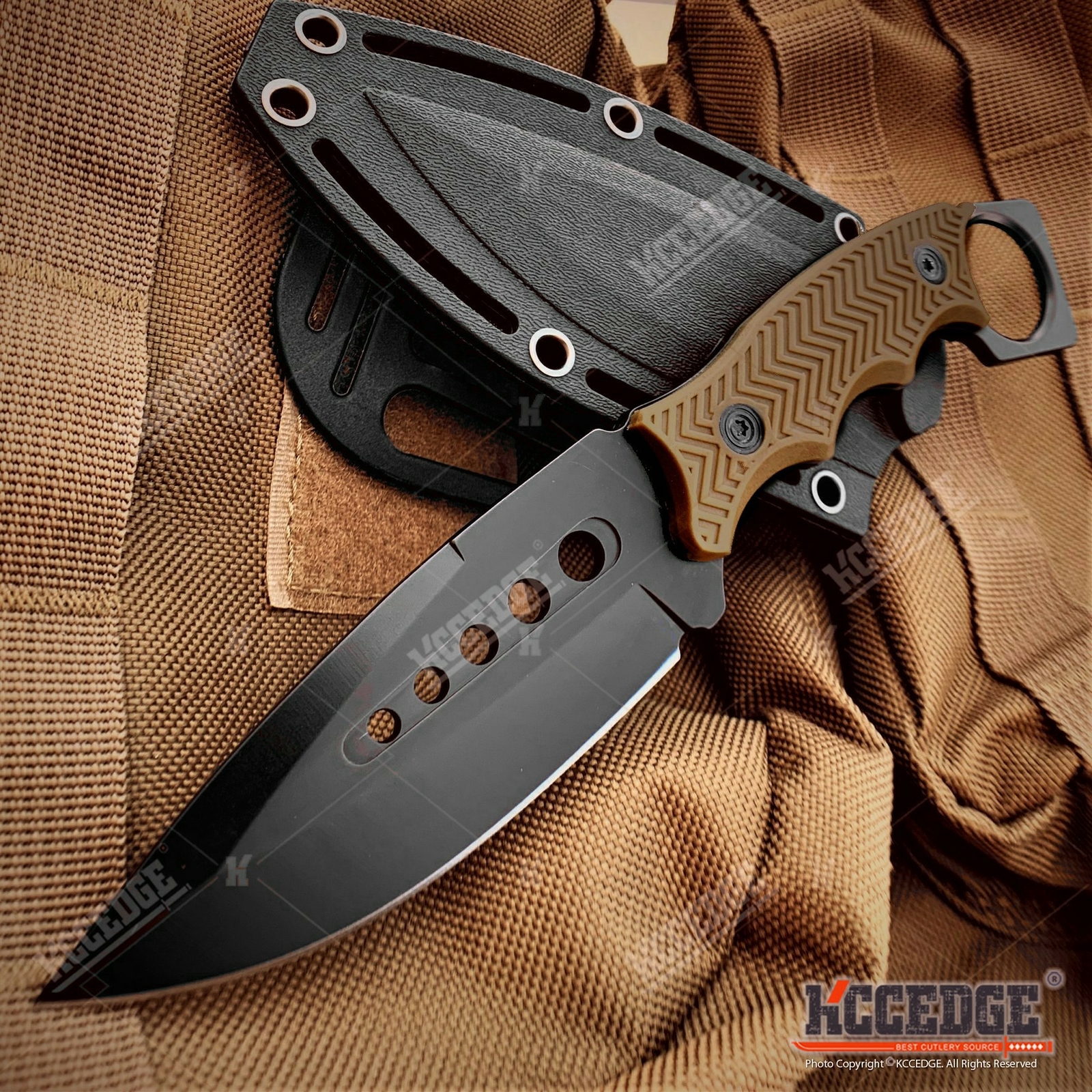 9″ Full Tang Fixed Blade Tactical Survival Knife Coyote Brown w/ Sheath