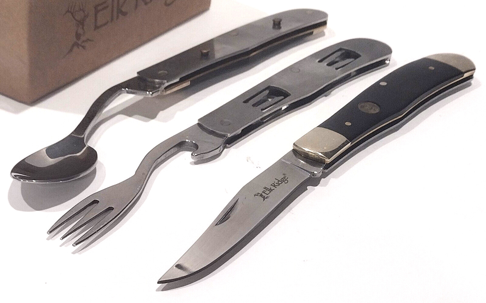 Elk Ridge HOBO Folding Knife w/ Fork & Spoon Utensil Boy Scouts Camping Tool EDC