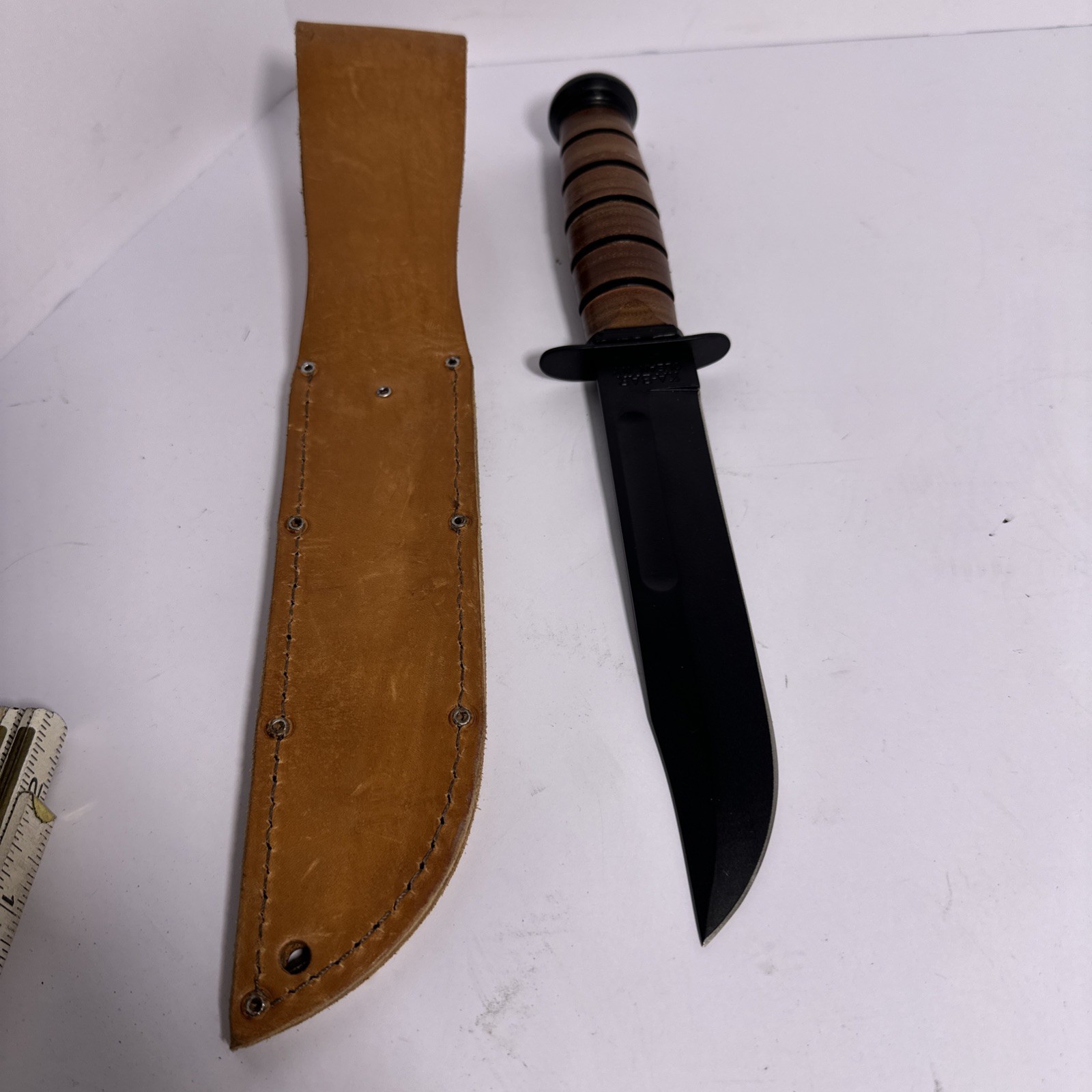 Ka-Bar USMC Fighting Utility Knife 1217 Olean NY 7” Blade Leather Sheath EXC
