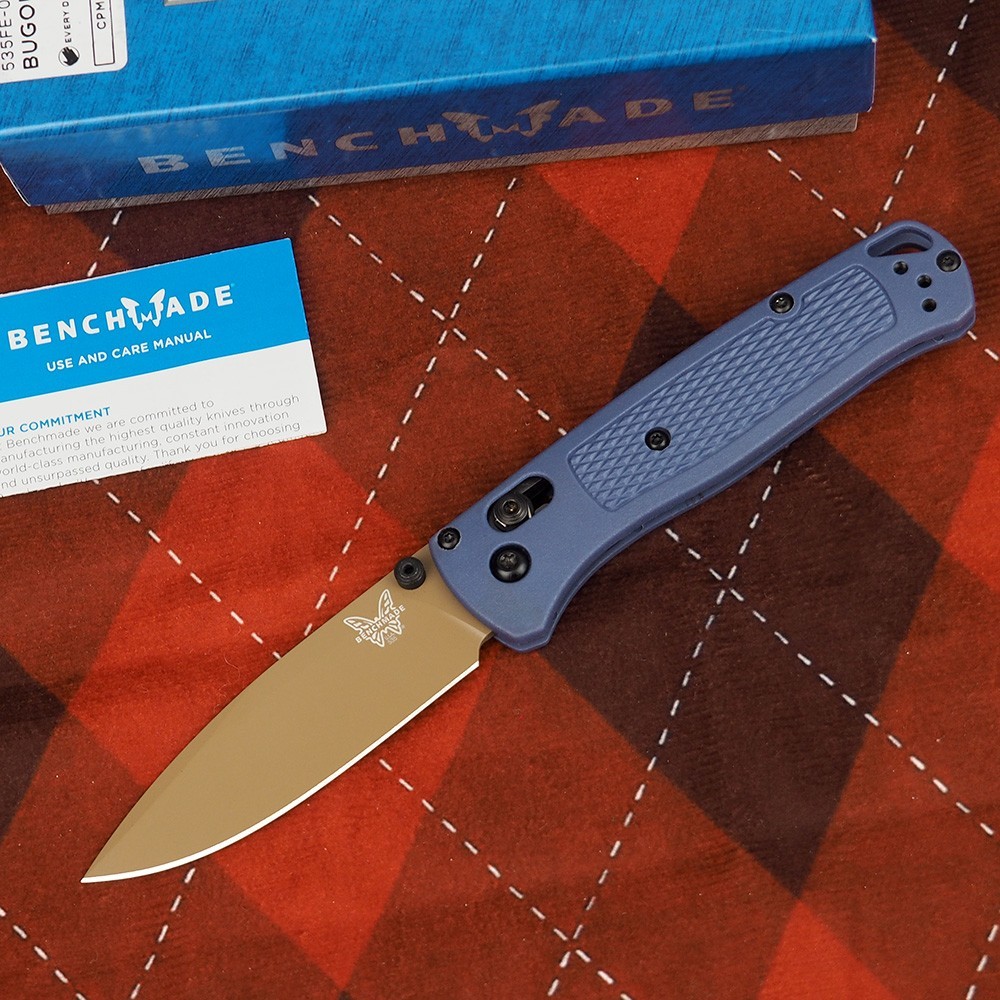 Benchmade 535FE-05 Bugout Crater Blue Grivory Handle S30V Blade Folding Knives