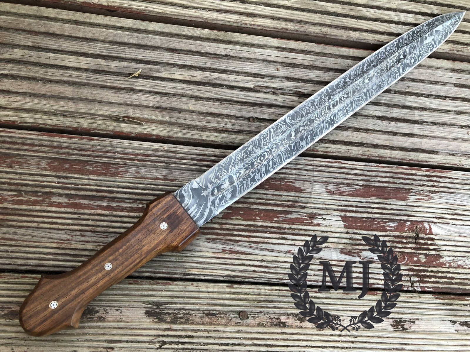 Custom Handmade Damascus Steel Hunting Sword Warrior Sword Double Edge Sheath