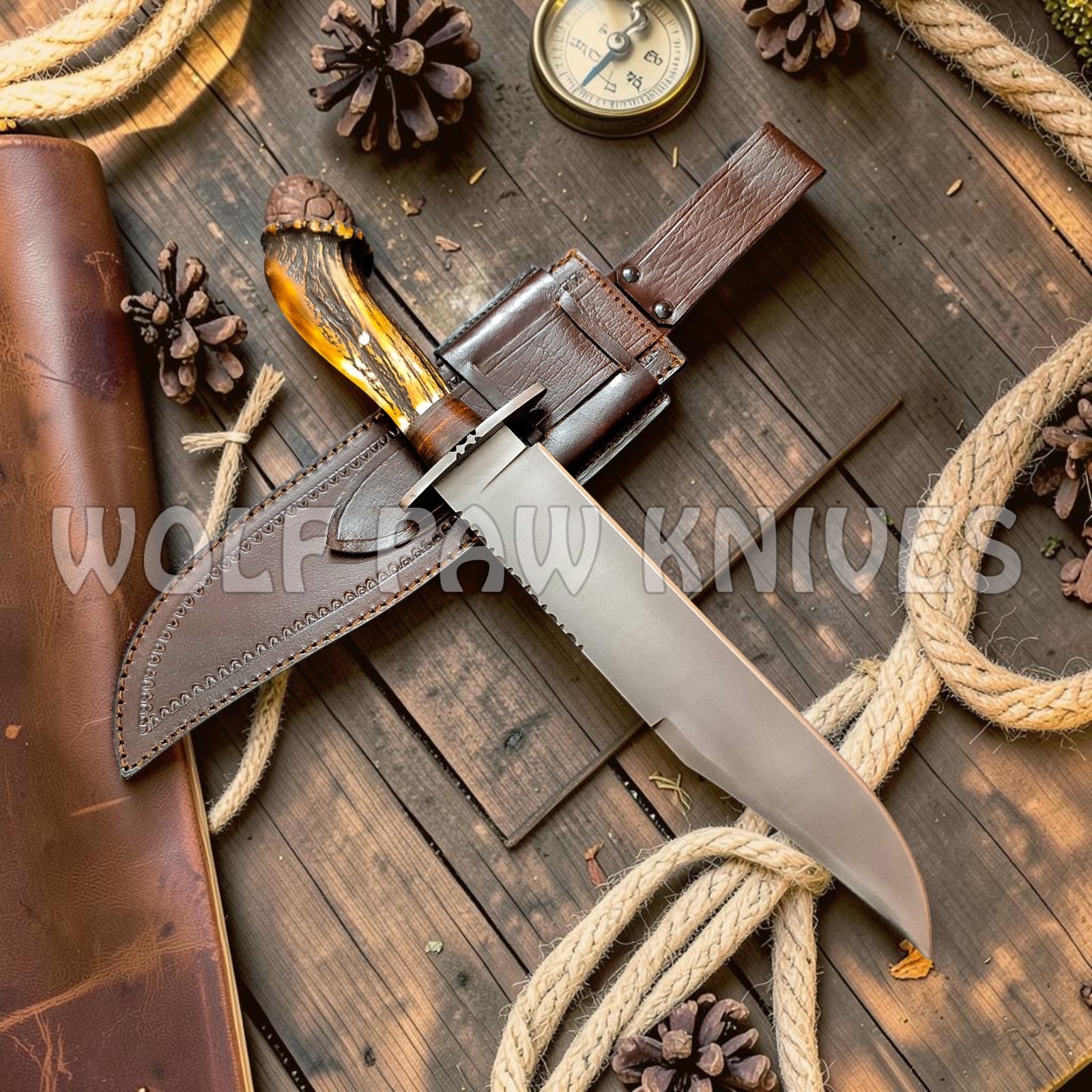 Handmade Hunting Bowie Knife | Carbon Steel Blade with Stag Antler Duty Paid USA