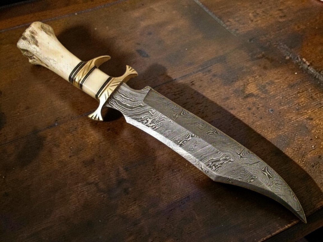 Custom Handmade Damascus Steel 15 Inches Bowie Knife – Hunting Knife Bone Knife.