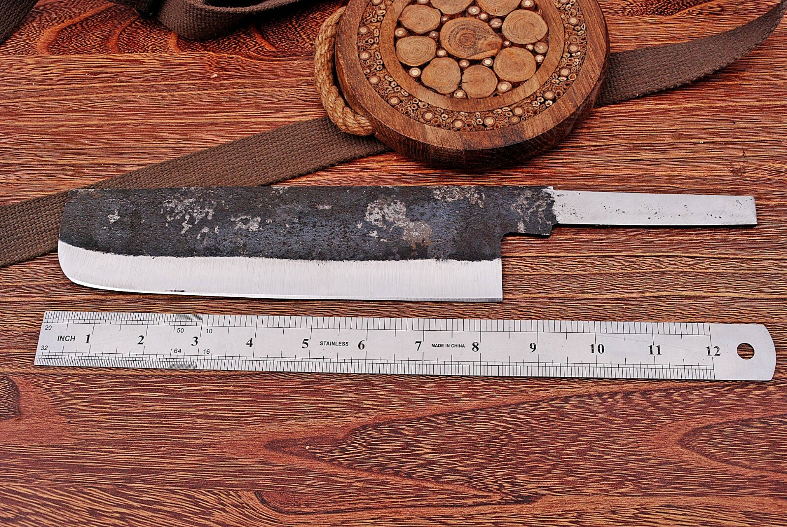 1095 HAND FORGED RAILROAD SPIKE BLANK BLADE MEAT CLEAVER KNIFE AH DAMASCUS -1217