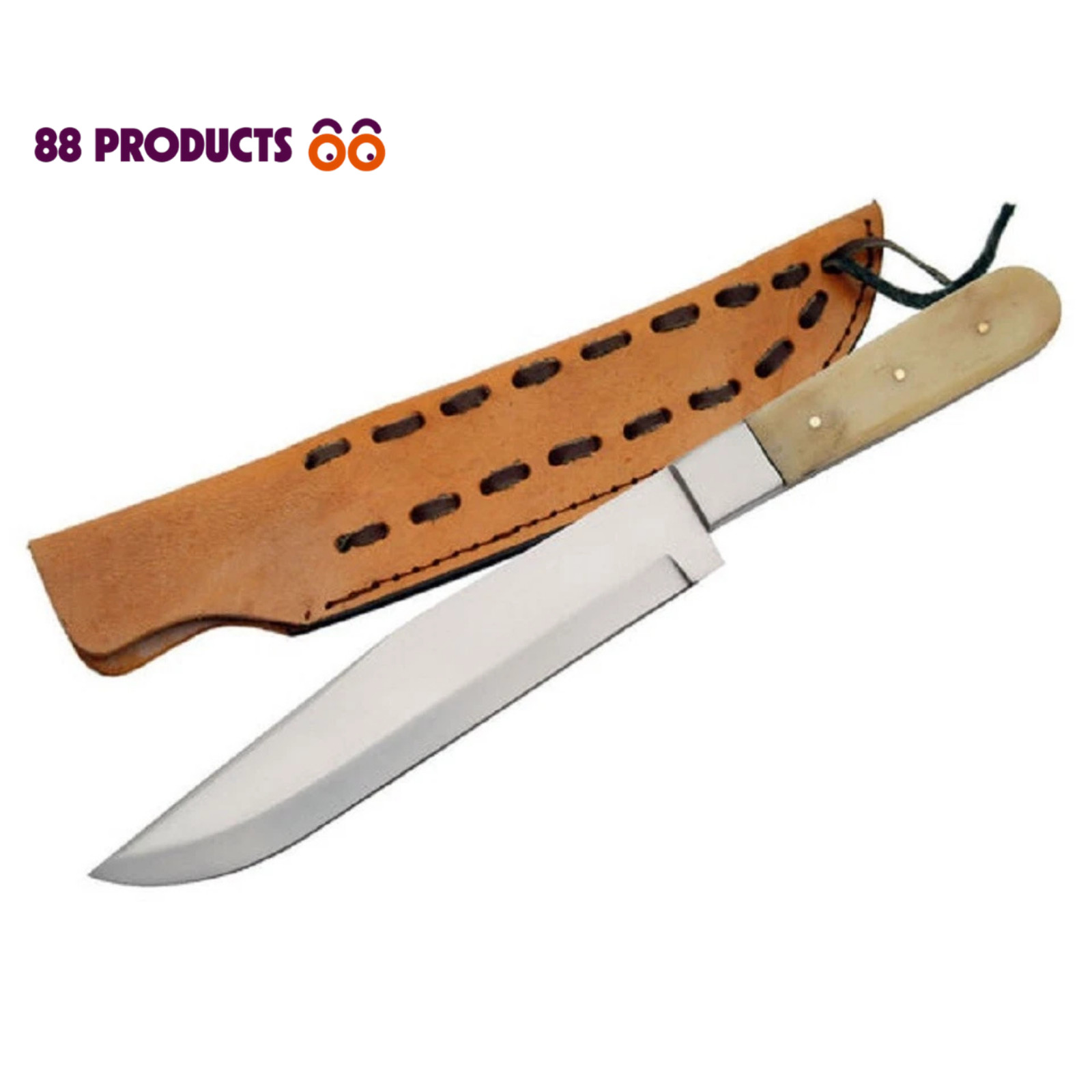 New Bone Handle English Style Bowie Hunting Knife with Leather Sheath Handmade