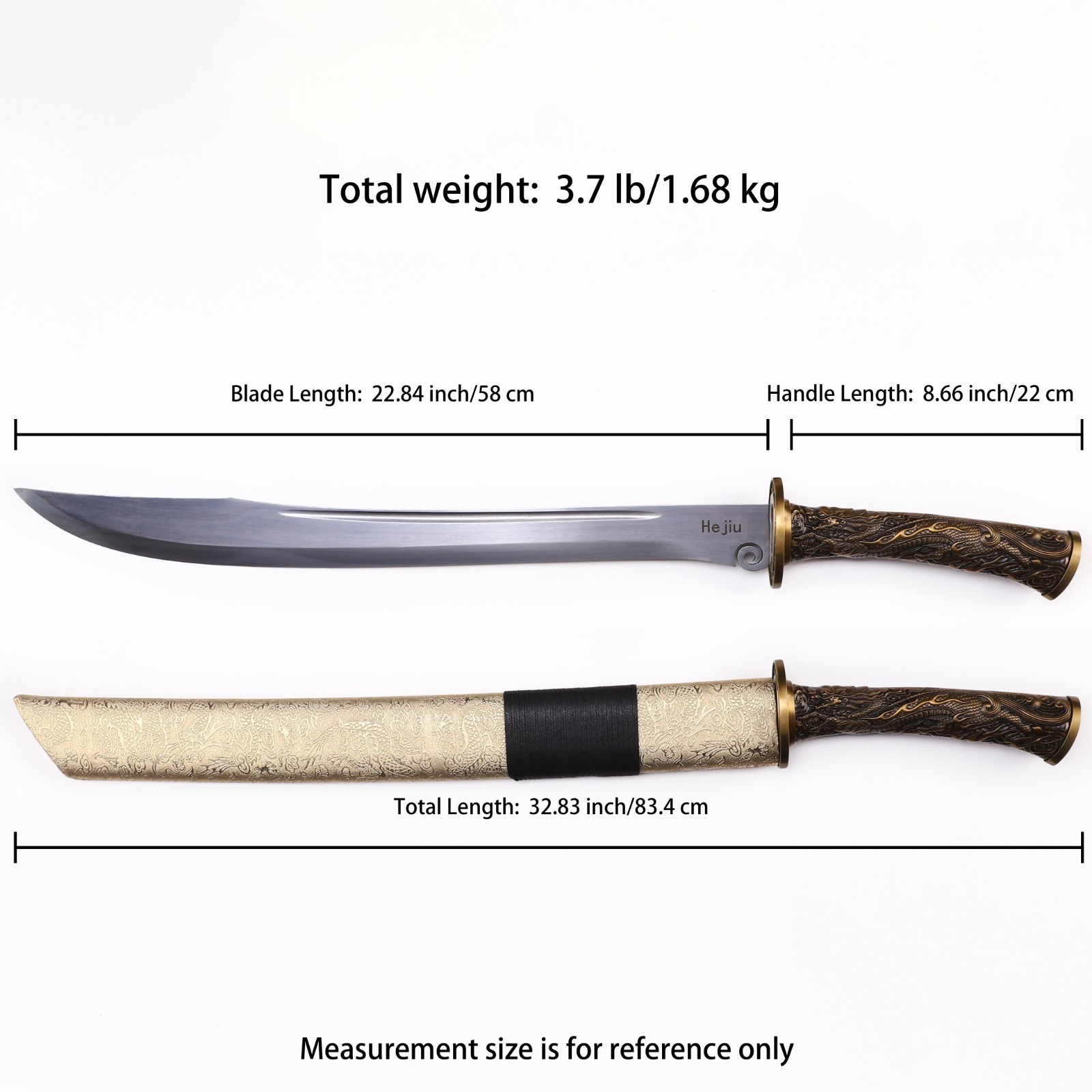 32.83″ Dragon Patterned Scabbard Chinese Waist Knife, Collection And Display