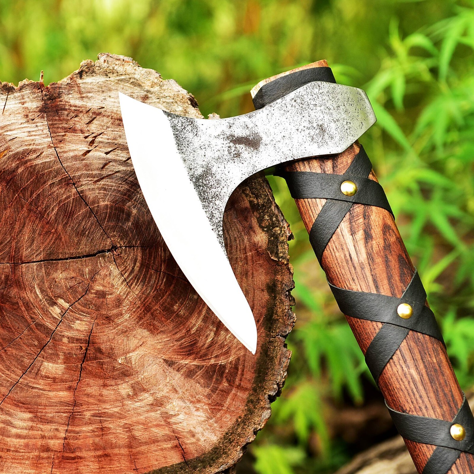 RAGNAR VIKING AXE Larp Forged Camping Axe with Rose Wood Shaft, Viking ,sheath