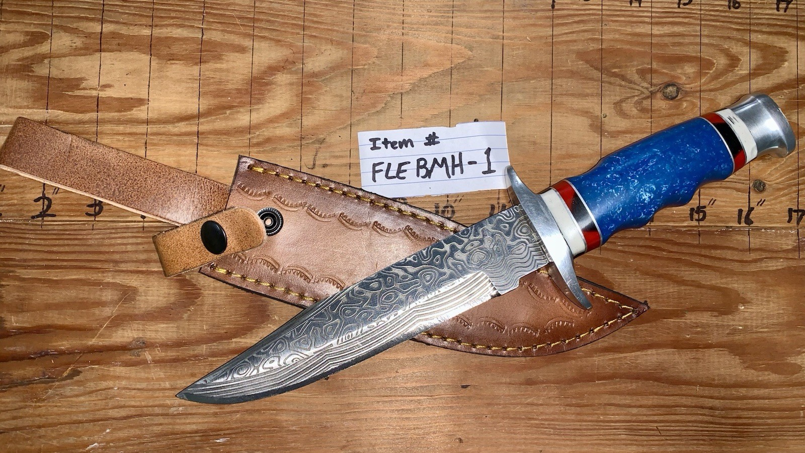 Custom Hand Forged Hunting Knife Laser Etched Damascus w/ Leather Sheath