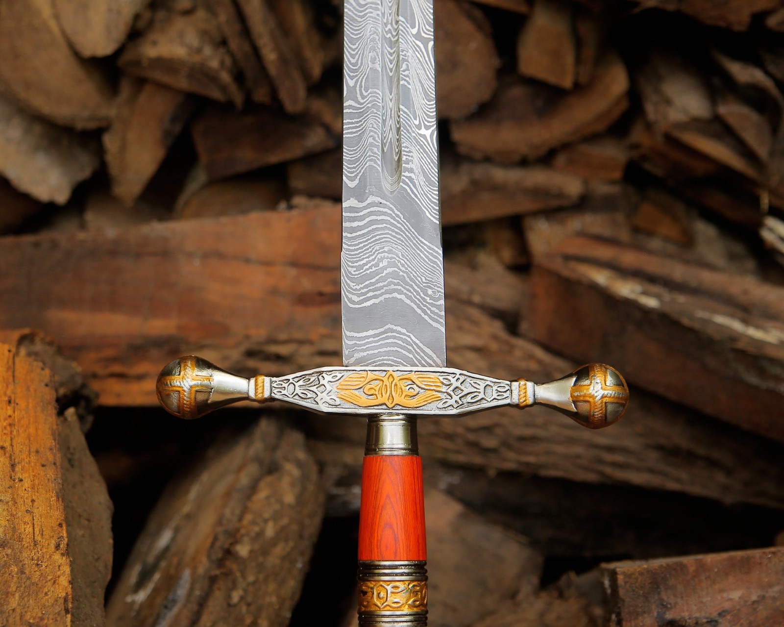 Hand Forged Damascus Templar Sword Medieval Crusader Longsword Collectors Gift