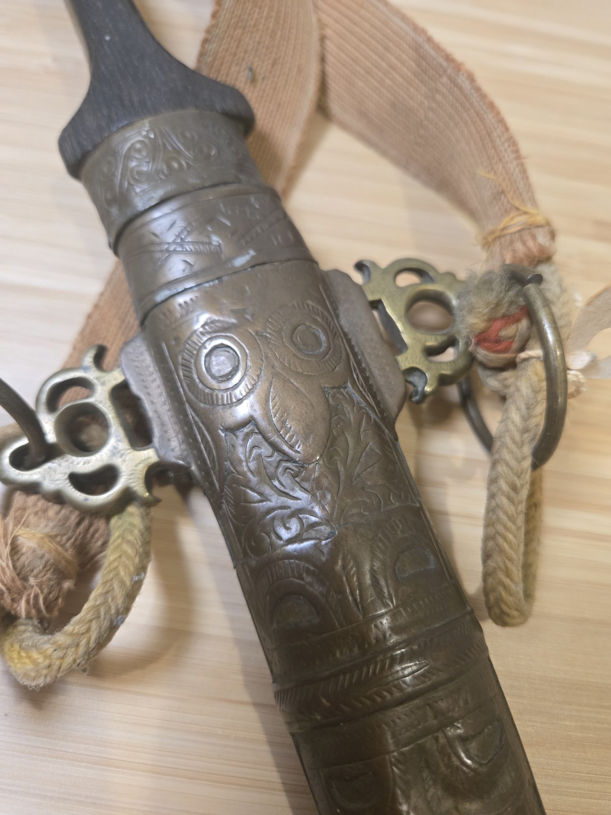 Antique Wood and Brass Dagger Knife Khanjar Islamic Middle Eastern 19th Century