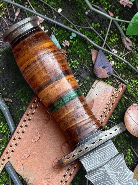 Custom Handmade Damascus Steel 15 Inches Dagger Knife – Leather Handle w Brass
