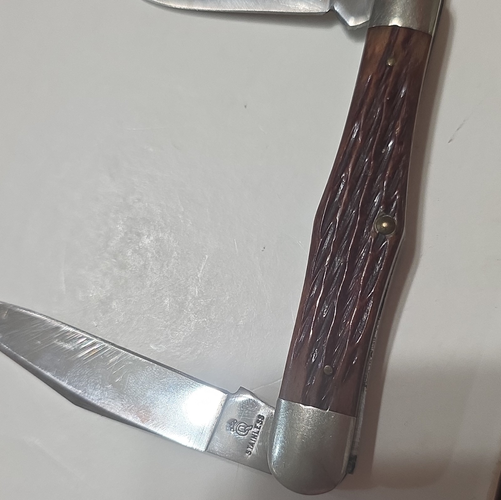 Schrade USA1 3-Blade Slipjoint Pocketknife, Stainless, Brown Wood Handle 1983