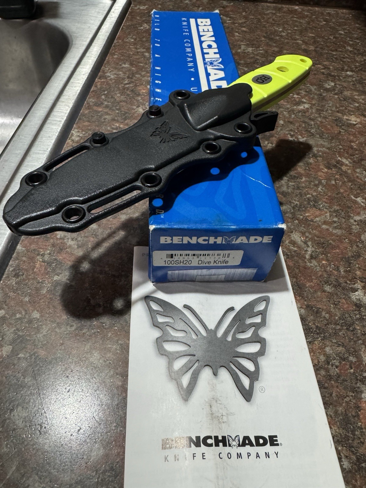 Benchmade 100SH2O Dive Knife Fixed Blade Stainless Drop Point Combo w/ Sheath