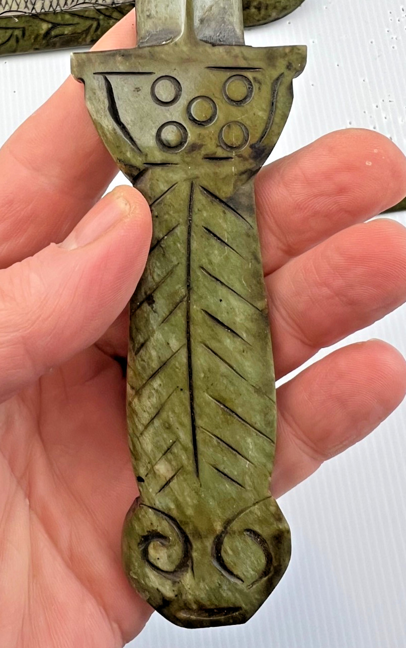 Carved Chinese Jade Double Sword w Sheath Antique Vintage China