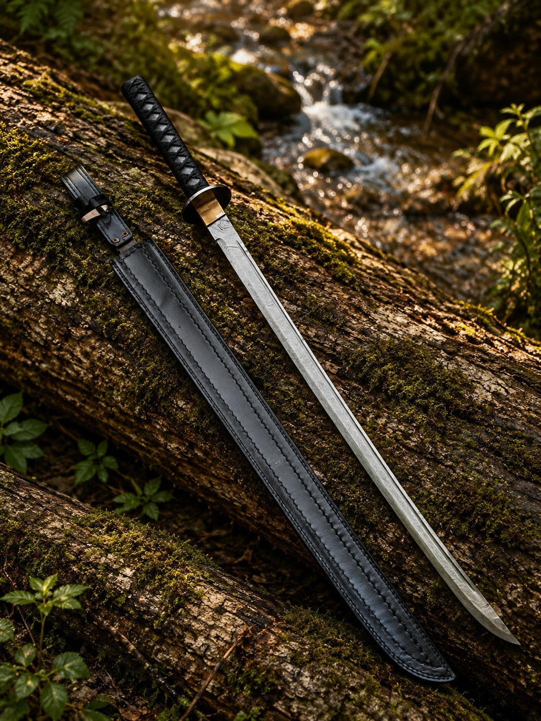 HANDMADE JAPANESE SAMURAI KATANA SWORD DAMASCUS FOLDED STEEL SHARP FULL TANG