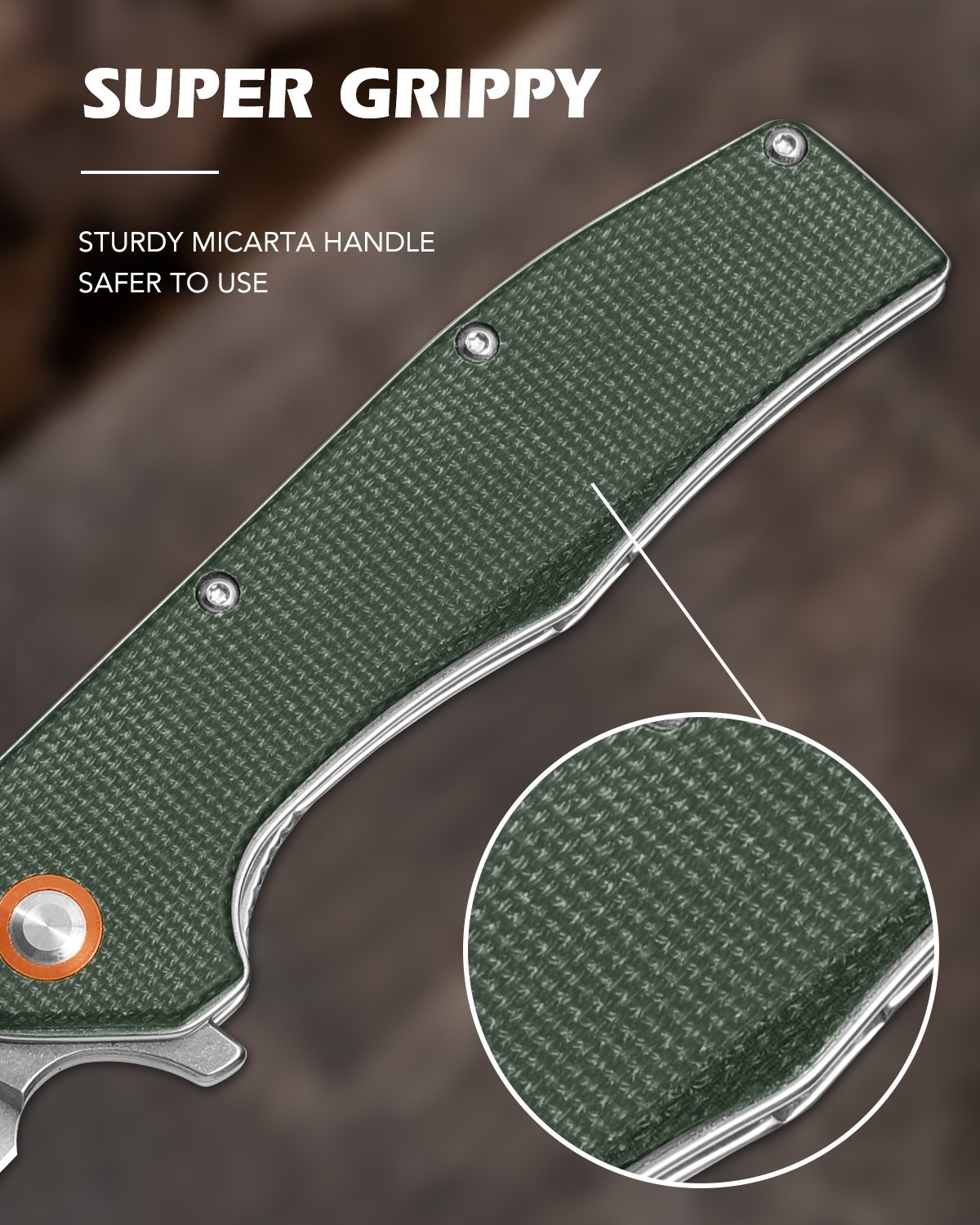 4.8″ Tactical Folding Knife with Pocket Clip, Green Micarta Handle, 8CR Blade