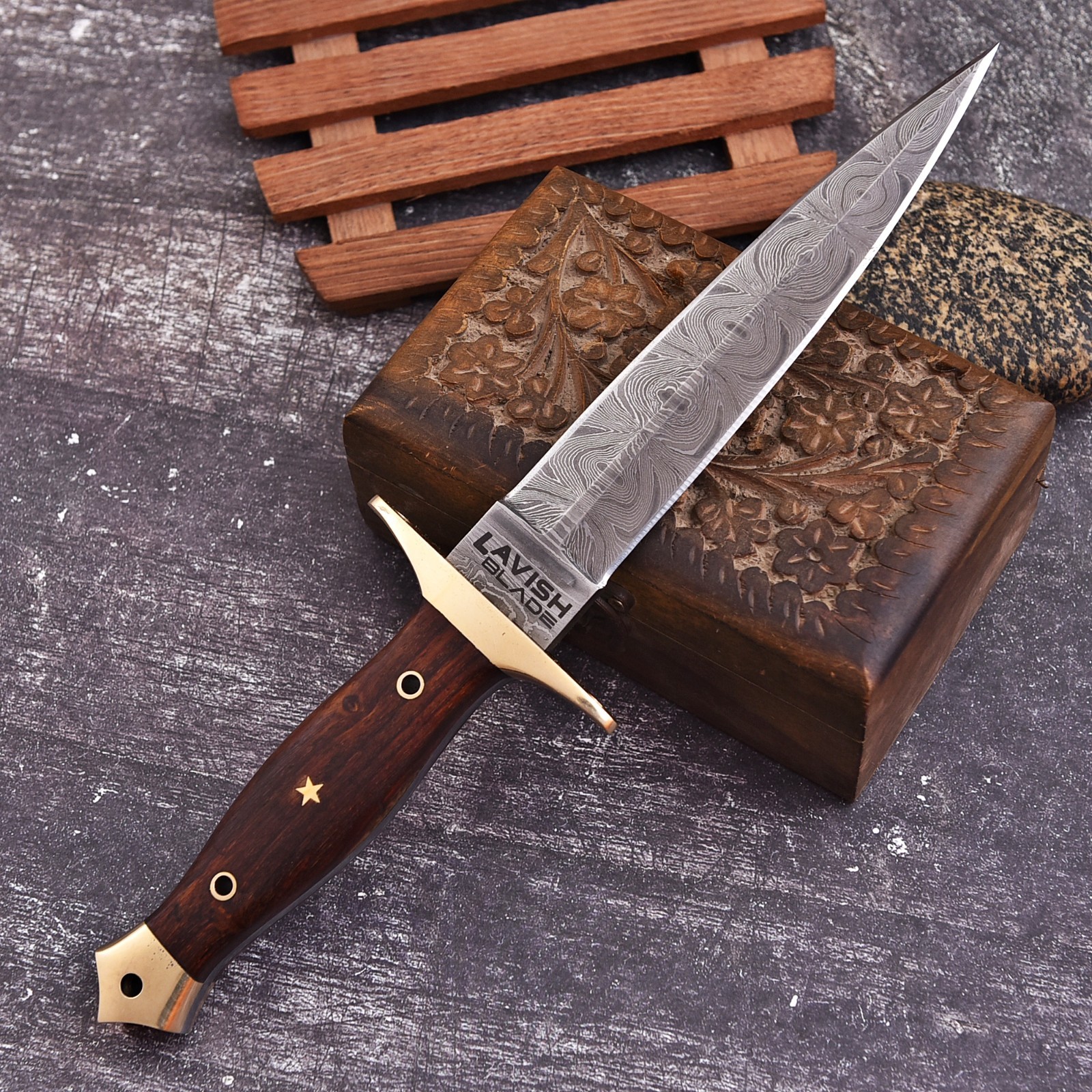 Handmade Damascus Dagger Athame Knife Wood Handle with sheath Christmas Gift
