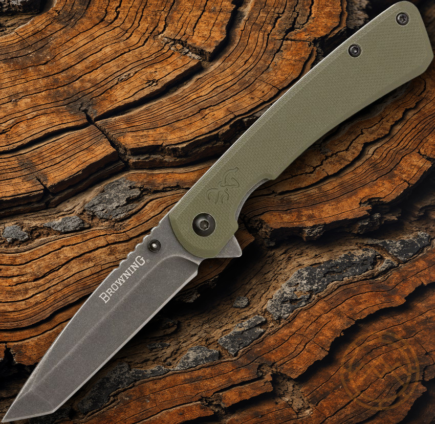Browning Branded Rock Folding Knife 3″ 7Cr17MoV Steel Blade G10/Stainless Handle