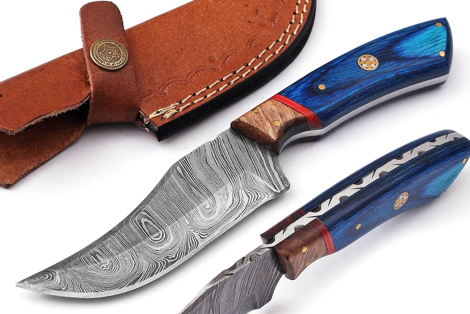Handmade Damascus Steel Hunting Knife 9” – Full Tang Skinner w/ Leather Sheath