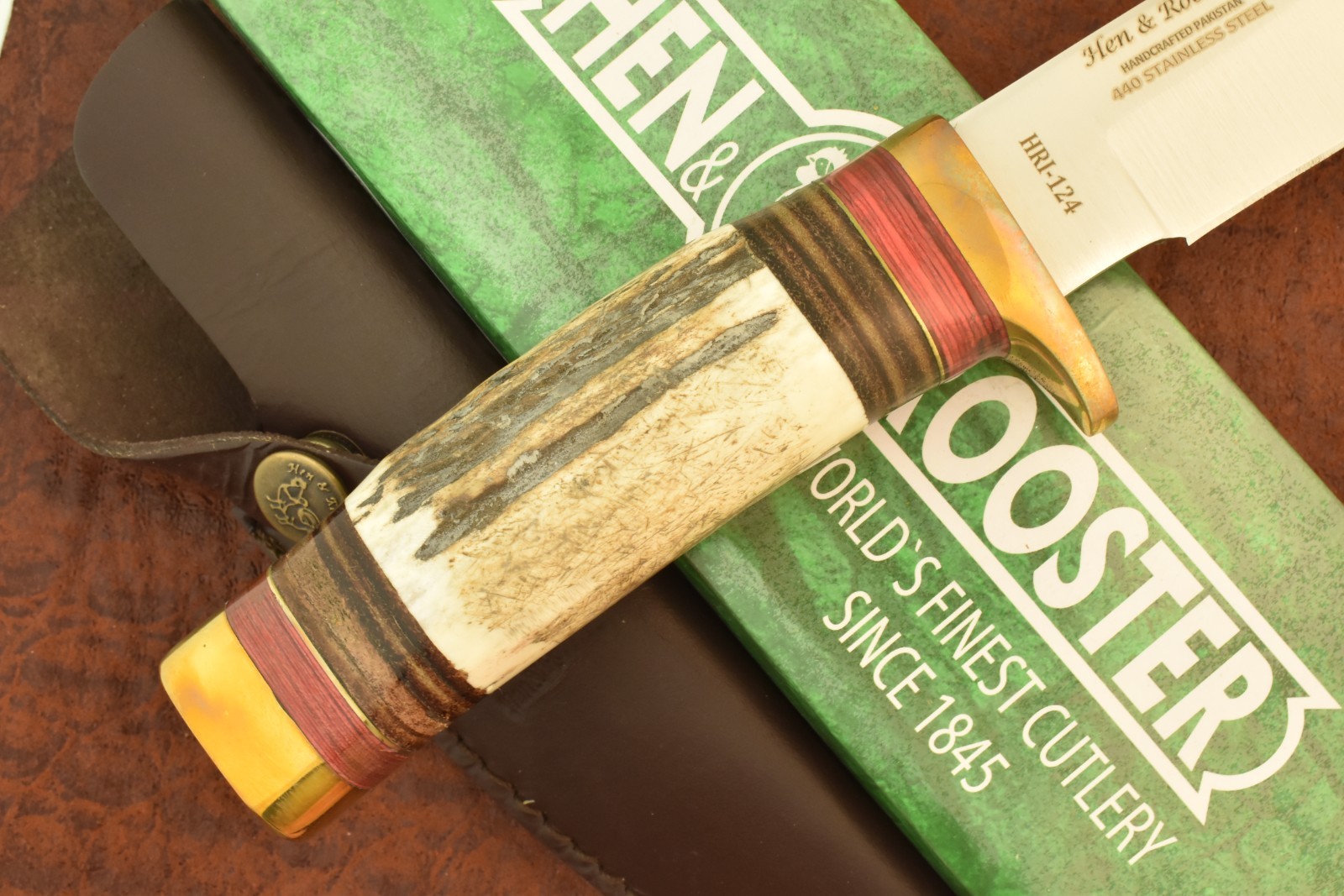 HEN & ROOSTER STAINLESS STEEL INDIA STAG FIXED BLADE HUNTING KNIFE NICE (36376)