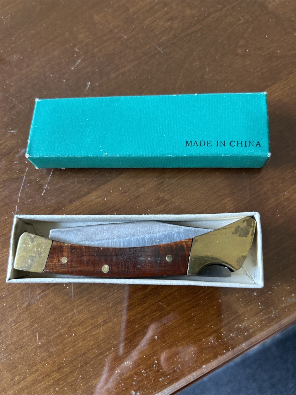 Wood and Brass Knife Pocket Knife Unused