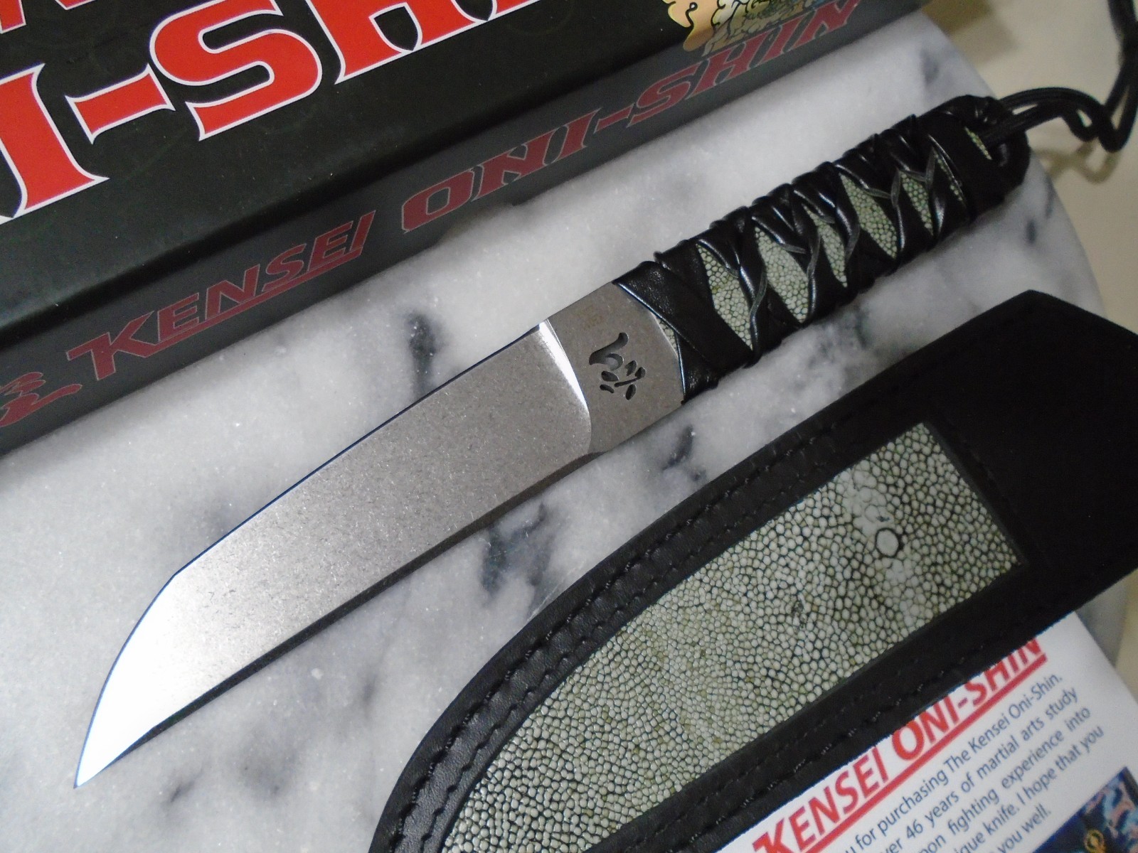 Kensei Oni-Shin Full Tang Japanese Tanto Fixed Blade Knife KE011 Leather Sheath