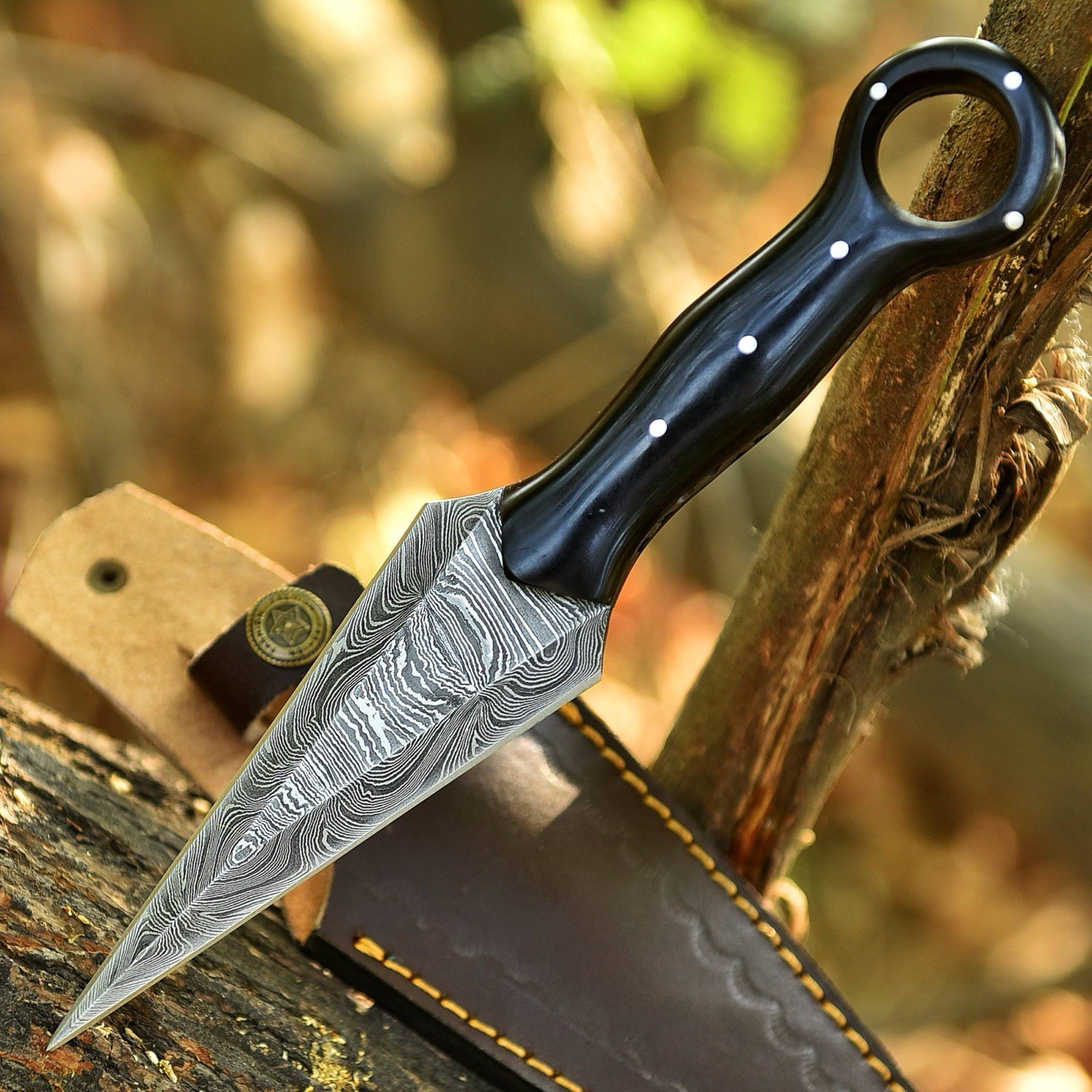 AUTHENTIC Double-Edge Damascus Needle Blade Dagger boot Knife EDC Throwing -Case