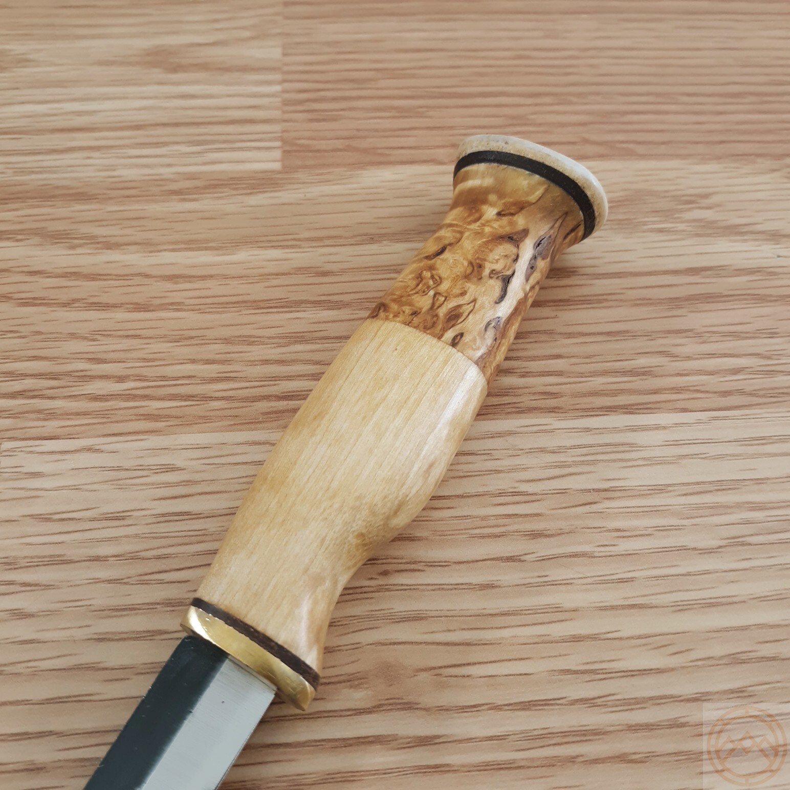 Wood Jewel Set Fixed Knife Carbon Steel Blade Curly Birch Handle w/Brown Sheath