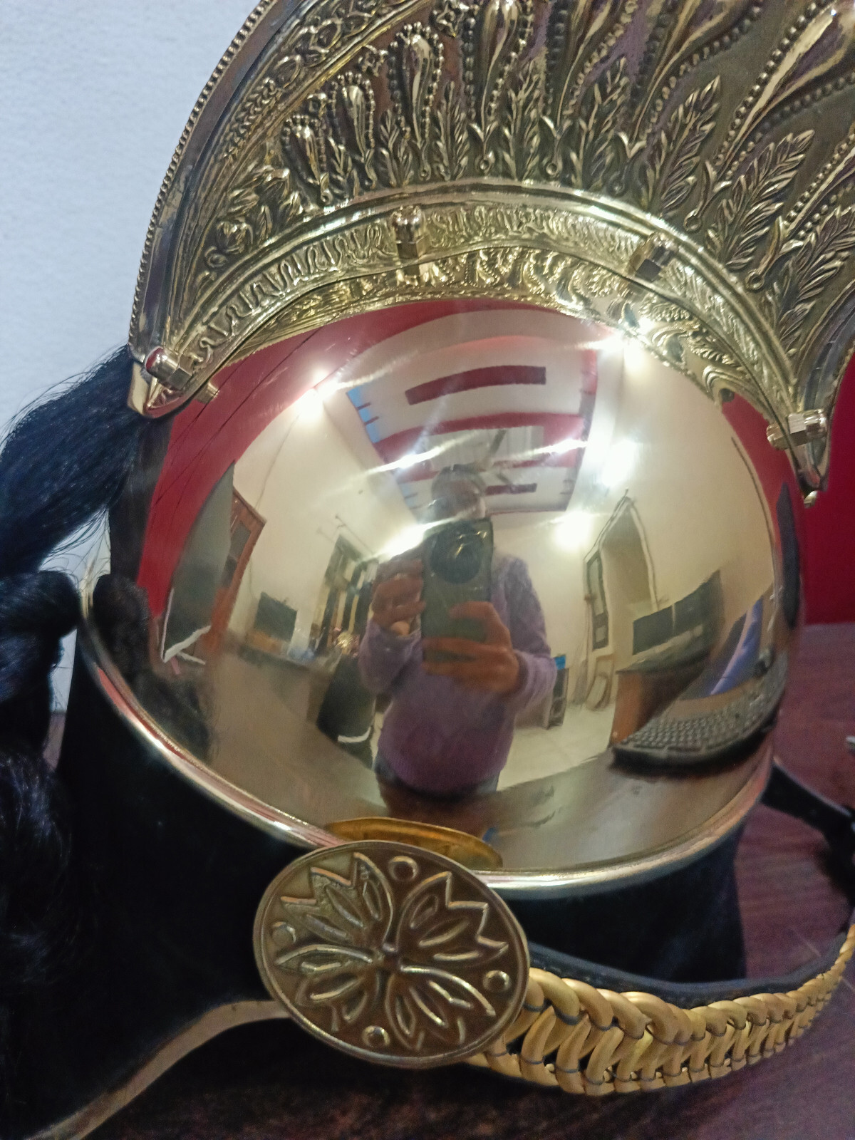 French Cuirassier Officer’s Helmet Napoleon Style Brass Helmet W/ Plume Brass