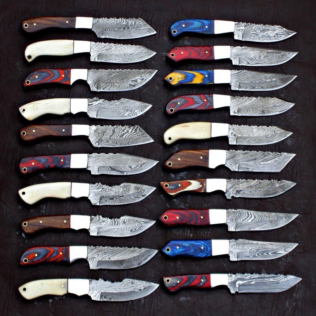 LOT OF 20 CUSTOM HANDMADE DAMASCUS STEEL SKINNER 8 inches KNIVES WITH SHEATH