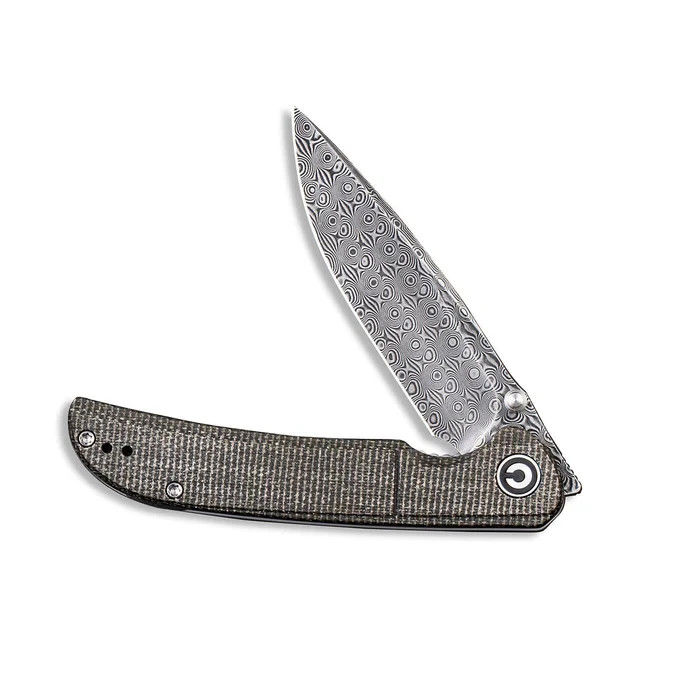 CIVIVI IMPERIUM FRONT FLIPPER KNIFE DARK GREEN MICARTA DAMASCUS STEEL C2107DS-3