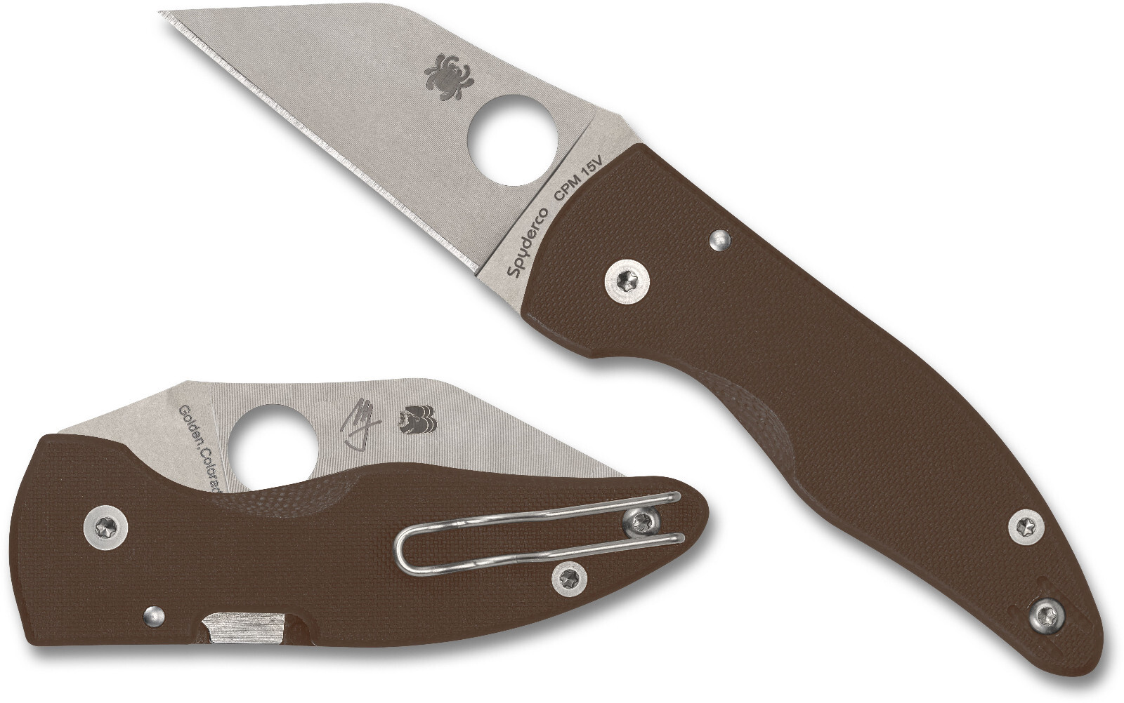SPYDERCO MicroJimbo Brown G-10, Satin CPM 15V Steel, Plain Edge, C264GPBN15V NEW