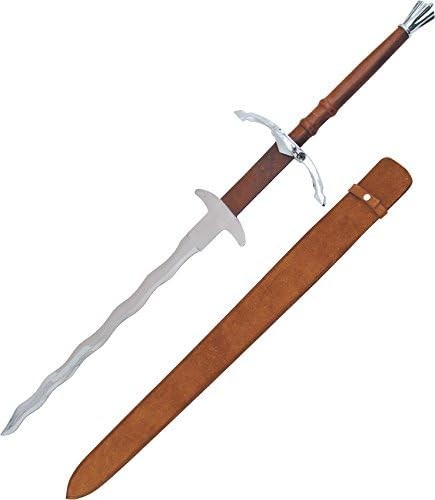50″ Giant Zwei-Hander Medieval Great Sword Kris Blade + Leather Sheath