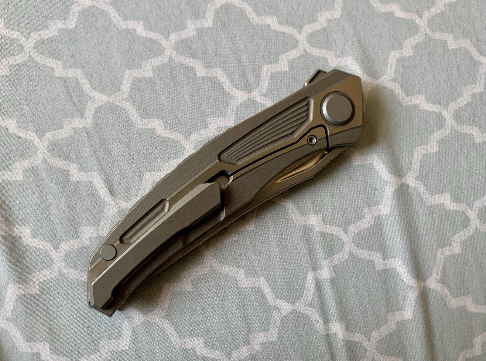 Titanium Framelock Flipper w/ Trailing Point Satin Finish M390 Blade