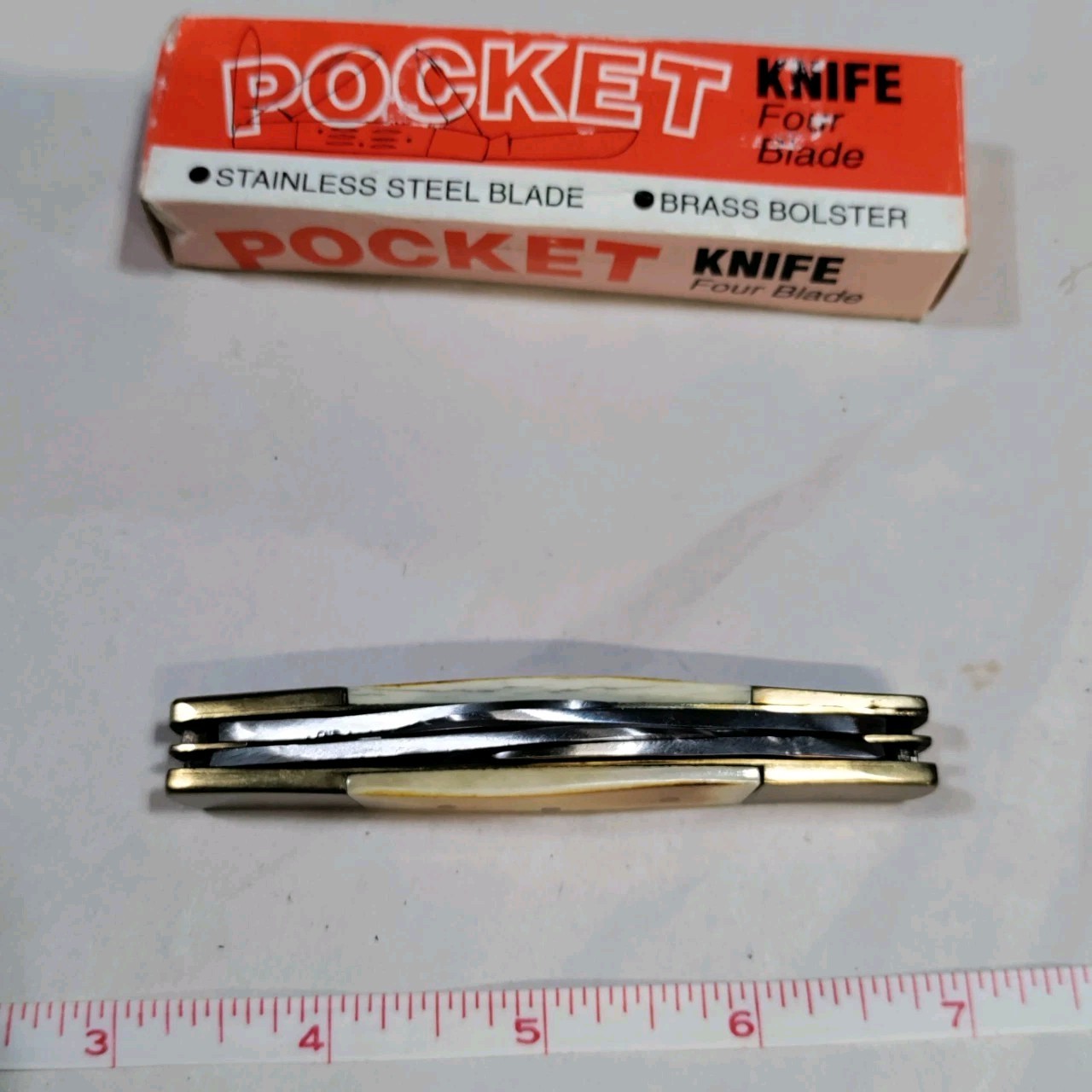 BONE HANDLED Pocket Knife – 4 Stainless Steel Blades Art NO 2038 In Box Pakistan