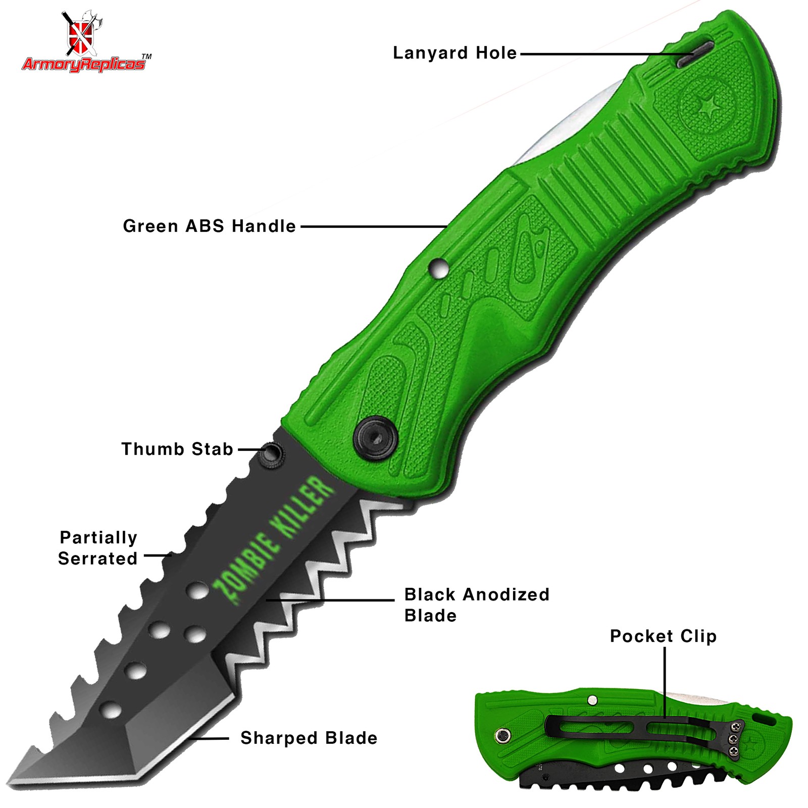 7.75″ Zombie Killer Tanto Blade Tactical Folding Pocket Knife w/ Belt Clip