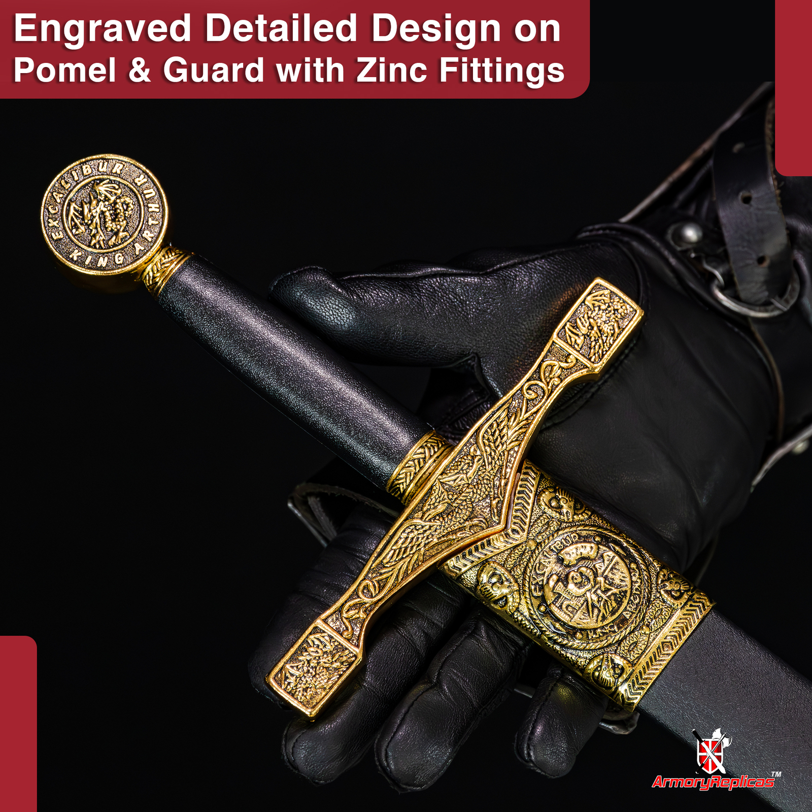 King Arthur Excalibur Longsword – Replica Medieval Knights Sword Gold-Anodized