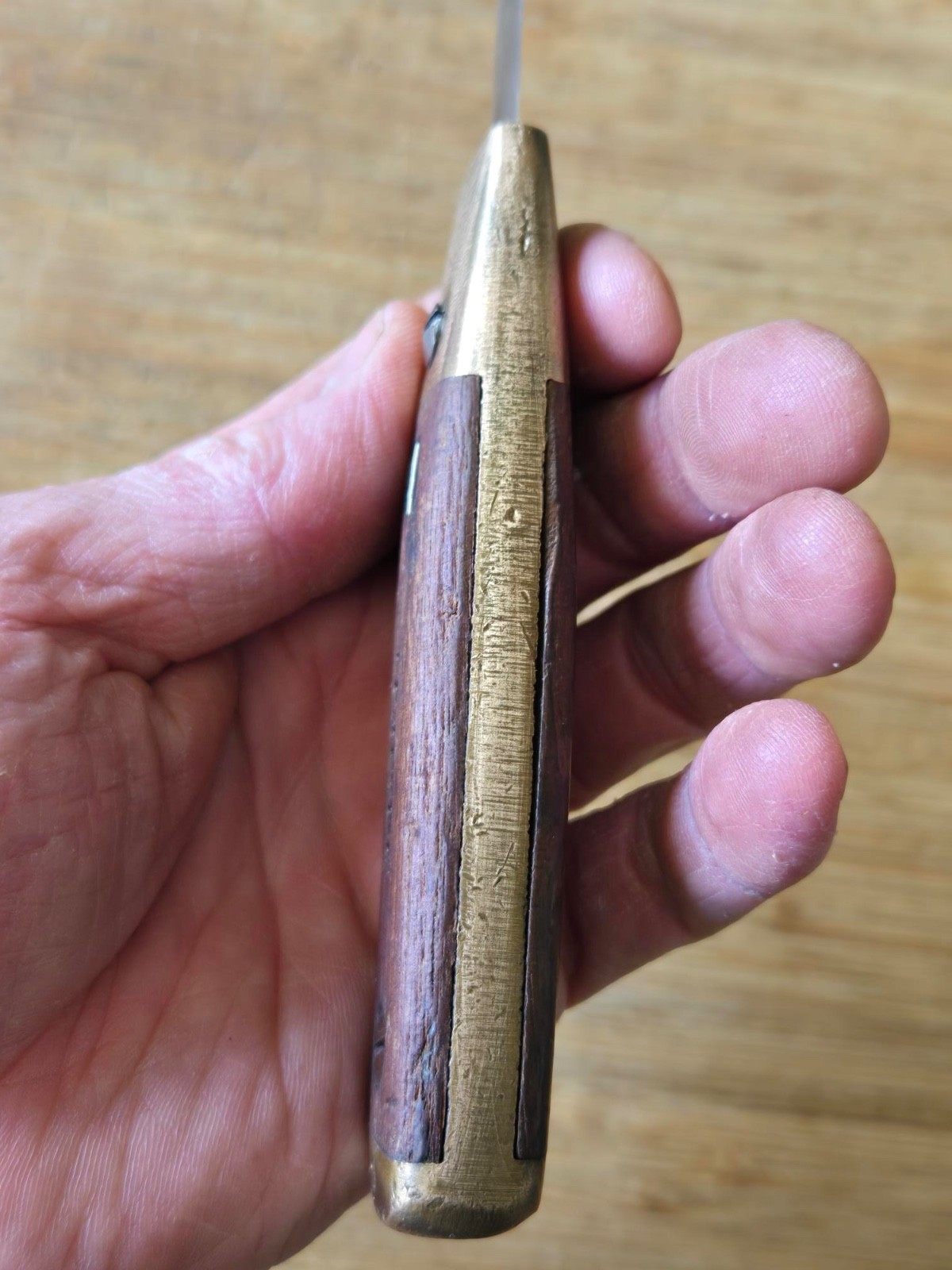 Antique I P HYDE Wood & Brass Mill Knife * Collectable Mill Knife*