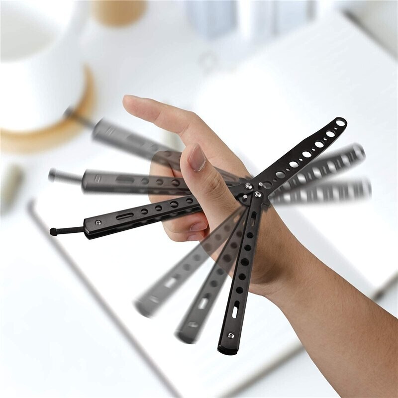 Butterfly Trainer Training Dull Tool Black Metal knife Practice NEW