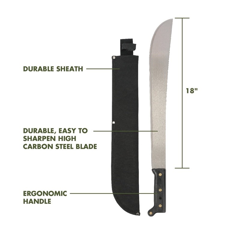 18 Inch Machete W/ Sheath High Carbon Steel Blade Outdoor Tool Survival Prep New