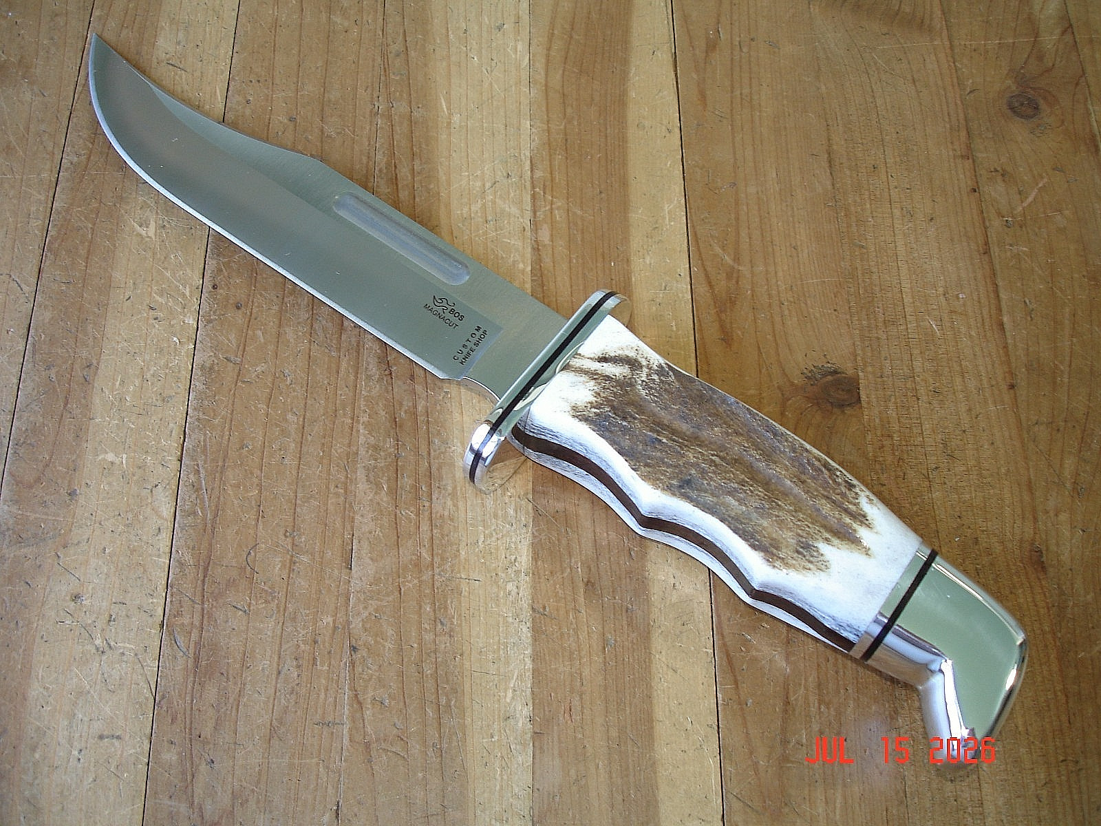 NIB BUCK KNIFE 119 CKS SPECIAL BOS MAGNACUT BLADE ELK ANTLER HANDLE BROWN SHEATH