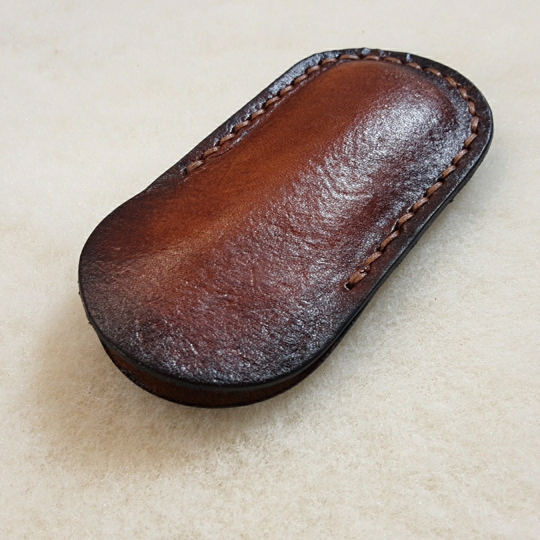 Leather Folding Knife Slip,handmade Dyed And Oiled,4″x2″.