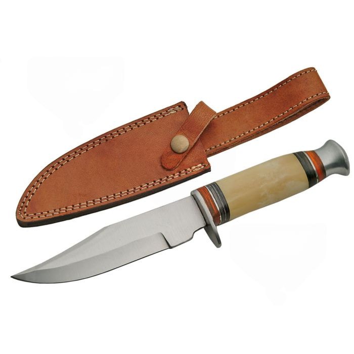 Hunting Knife | 10″ Bone Handle Skinner Full Tang Stainless Steel Blade + Sheath